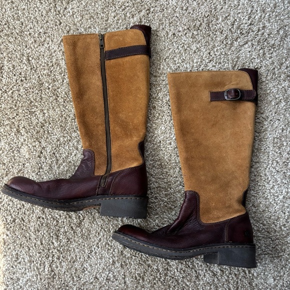 Born brand brown and tan leather and suede mid calf boots women’s size 7 - Picture 3 of 7